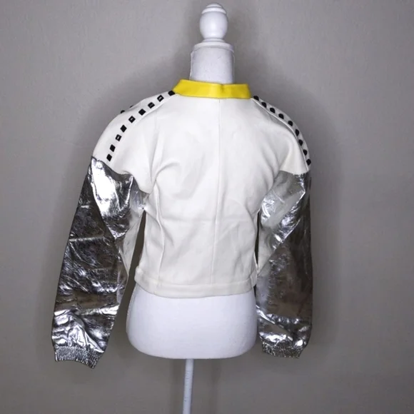 English Rose Faux Leather Statement Jacket Women’s Medium | Metallic Silver - Picture 3 of 6